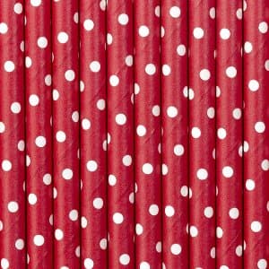 Sugrör - Röda/Vita prickar - 10-pack