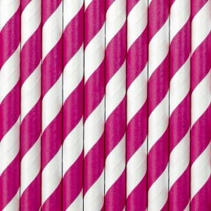 Sugrör - Randigt - Hot Pink - 10 st