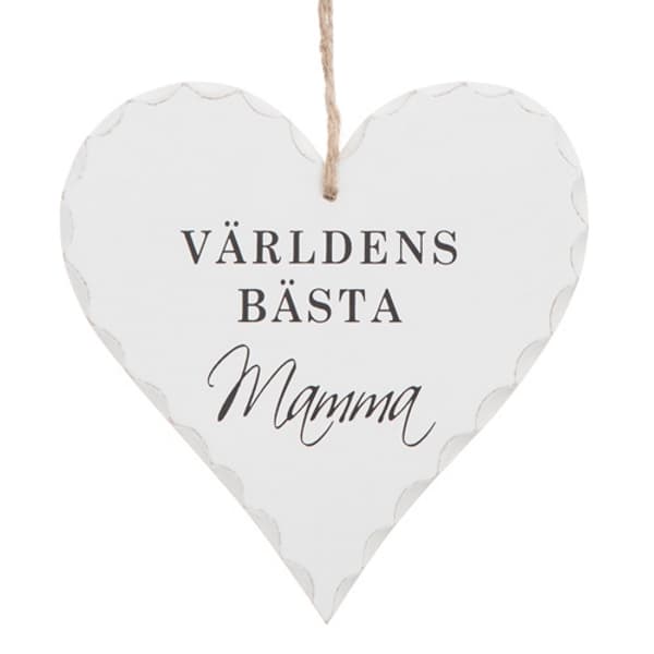 Trähjärta med text - "Världens bästa mamma" - à 39 kr