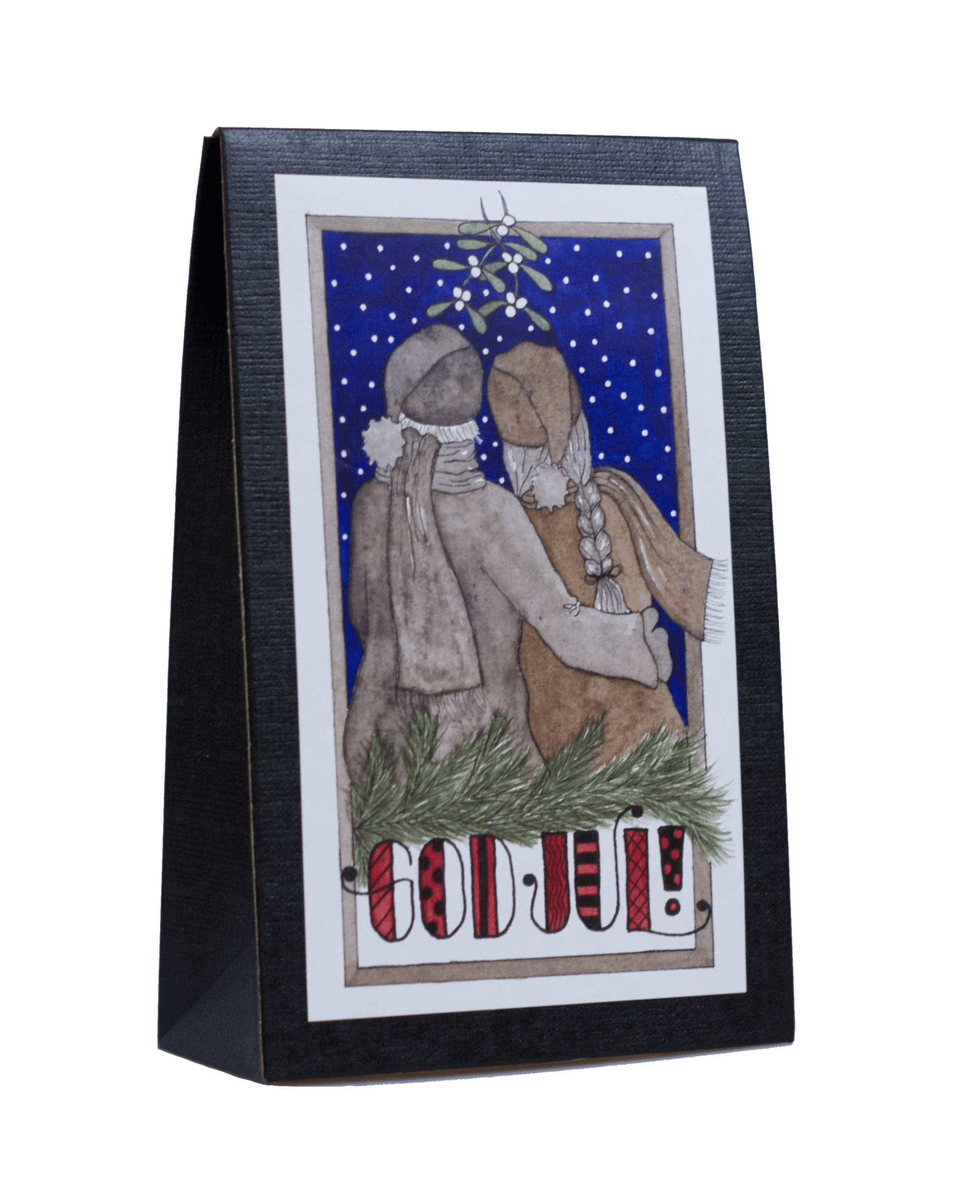 Presentask med ekologiska chokladbräck - 'God Jul'